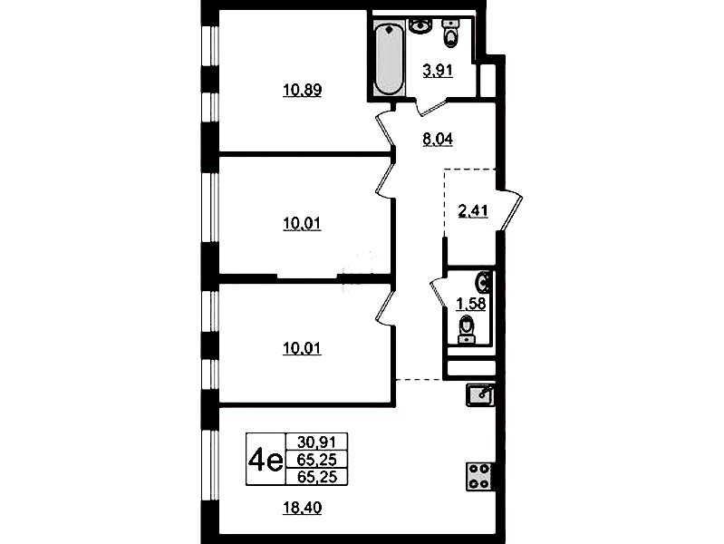 3-комнатная квартира 65.25 м², 5/12 эт., ЖК «Новые Лаврики»